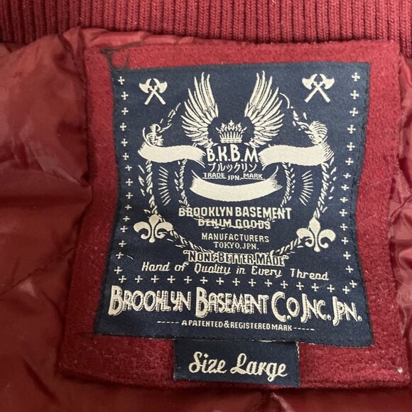 VTG Y2K Brooklyn Basement Mens Wool Blend Bomber Jacket Size L Burgundy Gorpcore - Picture 6 of 10